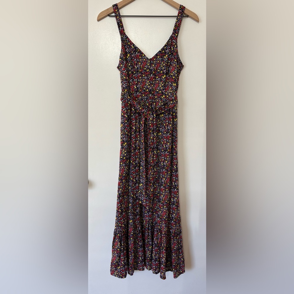 J Crew Factory Women Linen/Cotton Blend Navy Ditsy Floral Maxi Dress Size 0